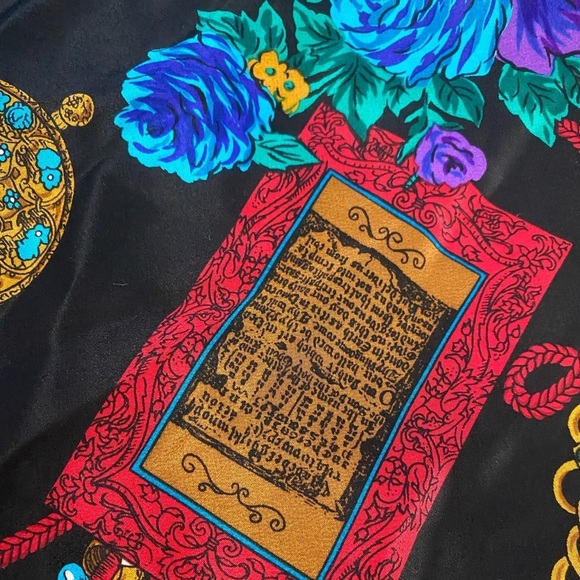 Vintage J.G.HOOK SILK Square Scarf 31”Red Colorful Floral W Chains… - Picture 3 of 13